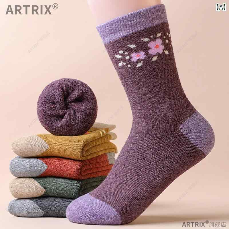 ソックス 靴下 カバー ママ ソックス 冬 中秋冬 高齢者 冬おばあちゃん 厚手 裏起毛 レディース 花