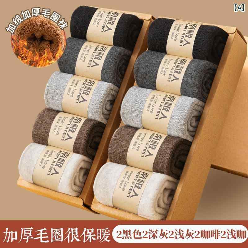 ソックス 靴下 カバー 南極厚手 ソックス メンズ 秋冬 ミドル チューブ 綿 ベルベット 加熱 暖かい タオル ロング