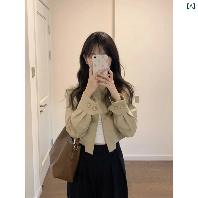 レディース　コート　ジャケット 女性用 カーキ ショート ジャケット 小型での ウィンドブレーカー 2025年 初春の新 スタイル(4)