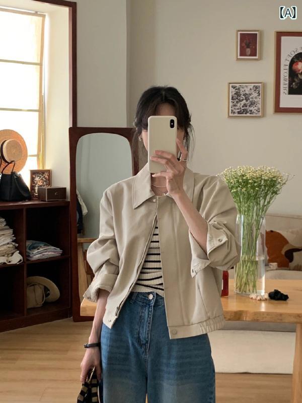 レディース　コート　ジャケット 女性用小 襟 ショート ジャケット 2025 春秋 レトロ ファッション ジッパー カジュアル