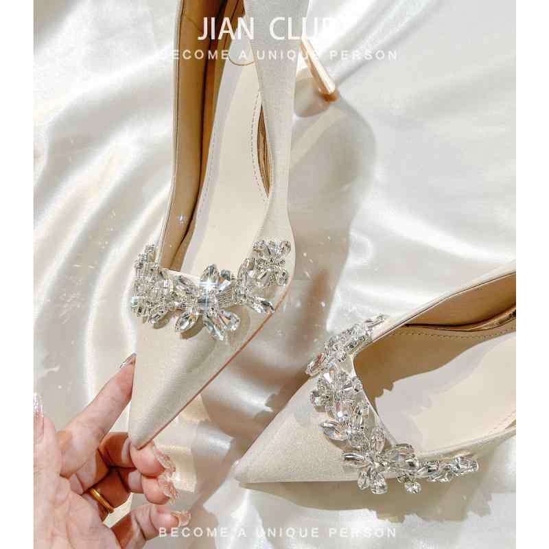 ハイヒール　シューズ　レディース サテンの ウェディングシューズ 2025 秋 アプリコット メイン ウェディングドレス 秀和 ツー ウェア ブライダル シューズ エンゲージメント ハイヒール スティレット