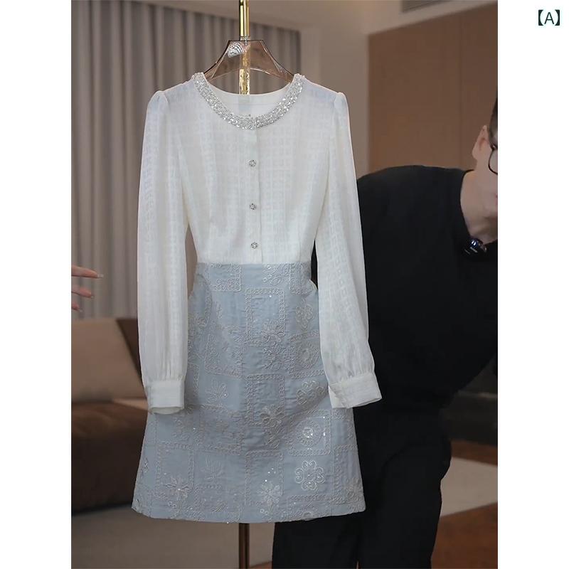 レディース　ドレス　ワンピース 小 湘 風の ビーズ コントラスト ドレス 女性 2025 春夏の エレガント..