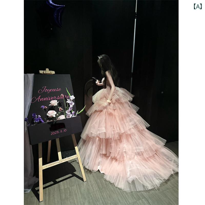 ドレス　パーティー　レディース チューブ トップ ドレス 高級 婚約 成人 式 誕生日 パーティー スモール スーパー フェアリー プリン..