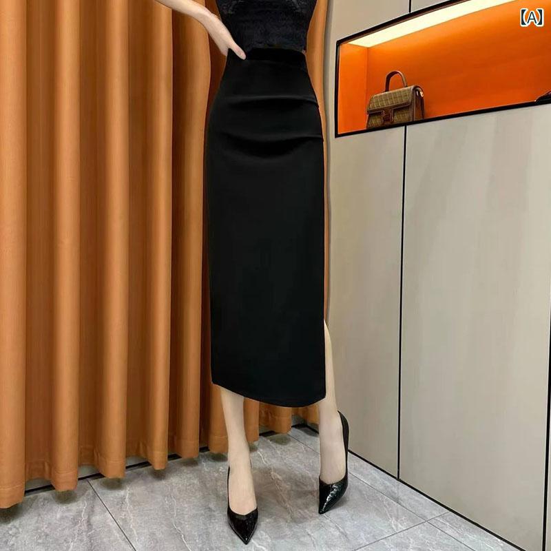 レディース ドレス ワンピース スリット プリーツスカート レディース 2025 秋 ハイウエスト スリム ミディアム ロング ヒップ スカート ハイエンド aライン