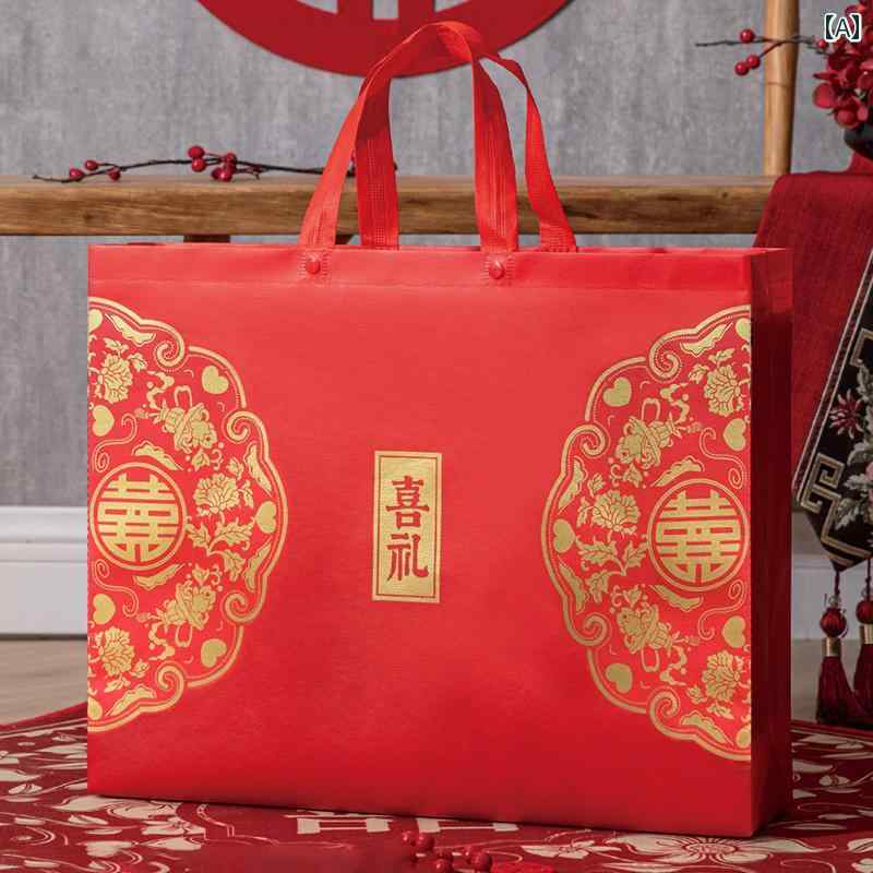 バッグ　収納　梱包 赤いお祝い バッグ コットン 4 ピース ギフト バッグ不 織 布 コーティング ハンド..