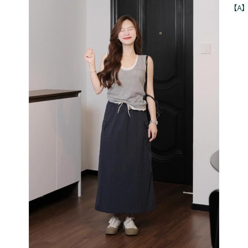 キャミソール　トップス　レディース グレーの U ネック 冷感 フェイク ツーピースの 小さい ベスト サ..