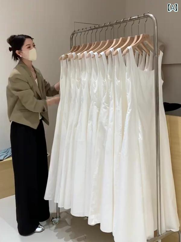 キャミソール　トップス　レディース 2025夏 ホワイト ノースリーブシャツ ワンピース レディース ハイ..