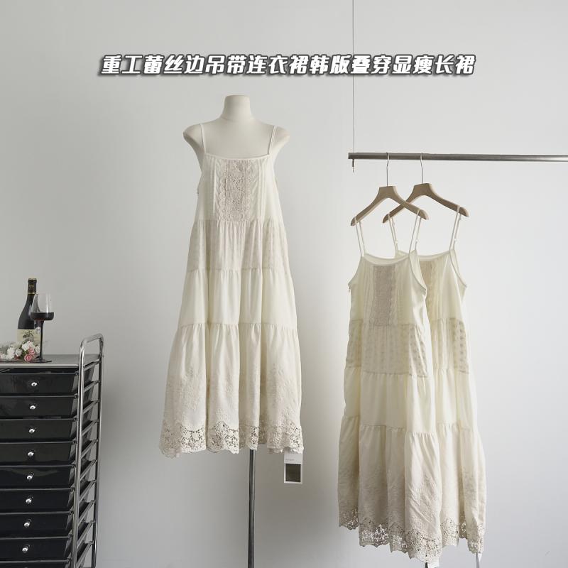 キャミソール　トップス　レディース ヘビー レース サスペンダー ドレス 2024 夏 韓国 レイ ヤード ス..