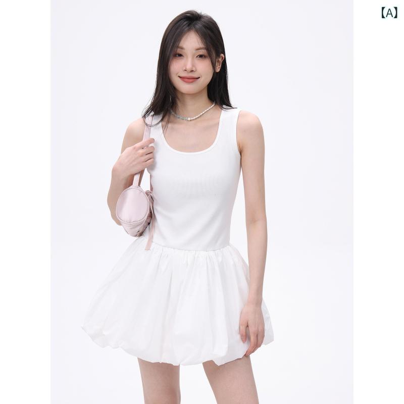 Camisoles - キャミソール　トップス　レディース Creamsu Xubai バレエ スタイル ノースリーブ ベスト ドレス 女性 2025 春夏 スリムフィット 花 蕾 スカート
