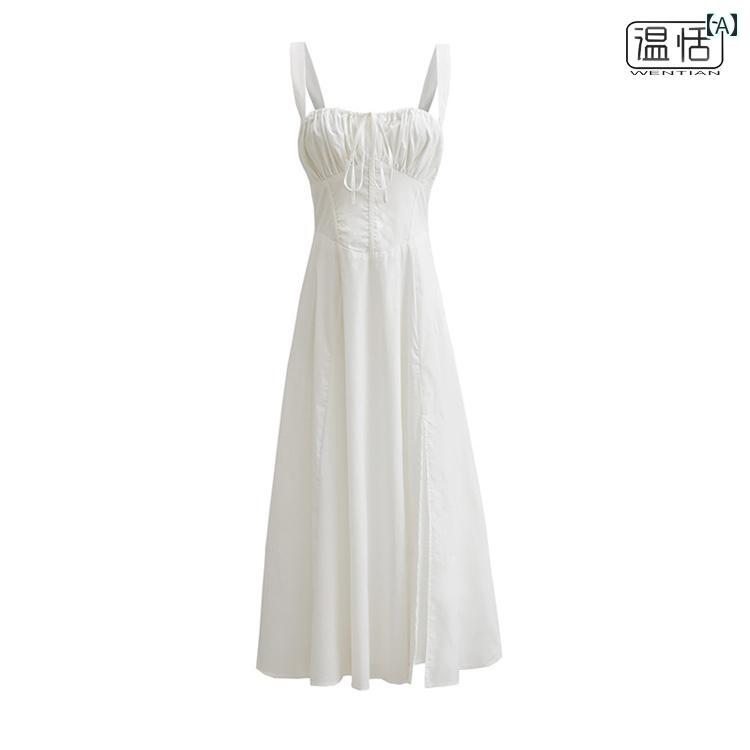 キャミソール　トップス　レディース ドローストリング ネック ライン 付き 女性用 ホワイト ドレス ロ..