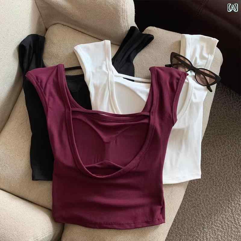 キャミソール　トップス　レディース インナーと アウターに 使える パッド入り チェストストラップ 付..