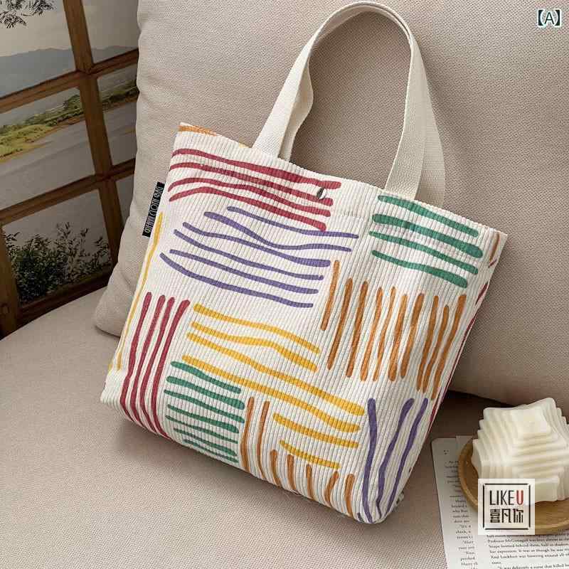 旅行　バッグ　ハンドバッグ 自家製 イン かわいい コーデュロイ クマ ポータブル ランチ バッグ 文学 ..