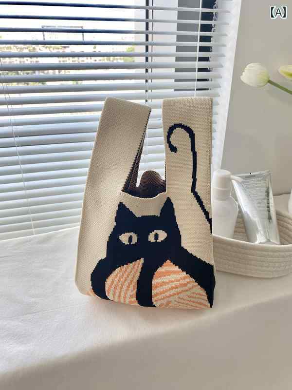 旅行　バッグ　ハンドバッグ 高級 猫 手織り バッグ 韓国 万能 ハンドバッグ 通勤 弁当 トートバッグ