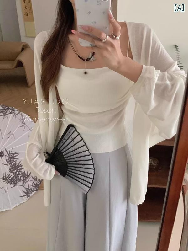 パーカー　薄手　ジャケット 女性用 ミディアム 丈の 白い ニット 日焼け防止 カーディガン 薄手の シ..