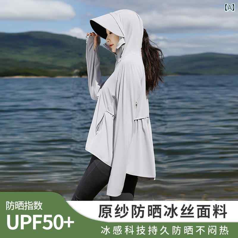 パーカー　薄手　カジュアル 女性用 日焼け防止 服 2025夏用 冷感 チュール 紫外線 防止 UPF 50 マスク 一 体型 屋外用