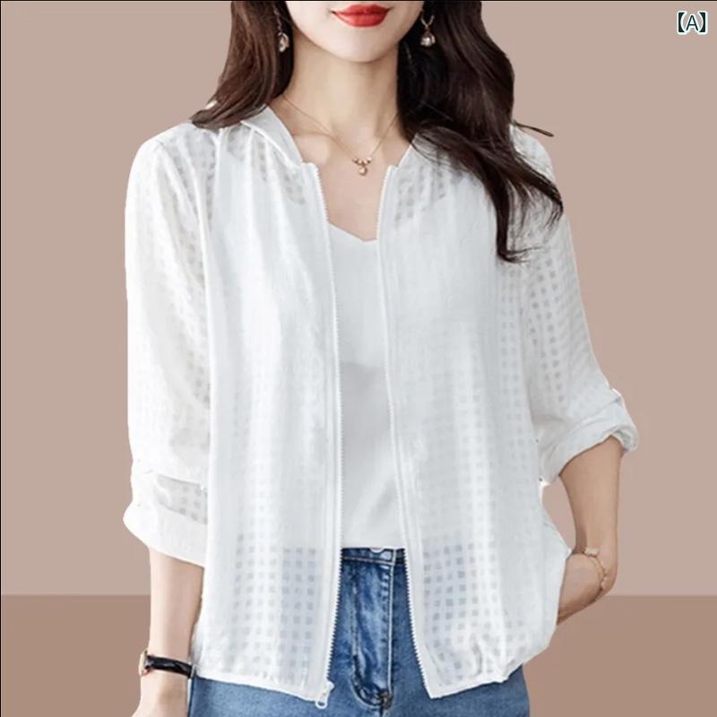 パーカー　薄手　カジュアル 女性用 ホワイト 日焼け防止 服 夏 薄手 2025 カジュアル フード付き 紫外線 防止 冷感 通気性 ジャケット