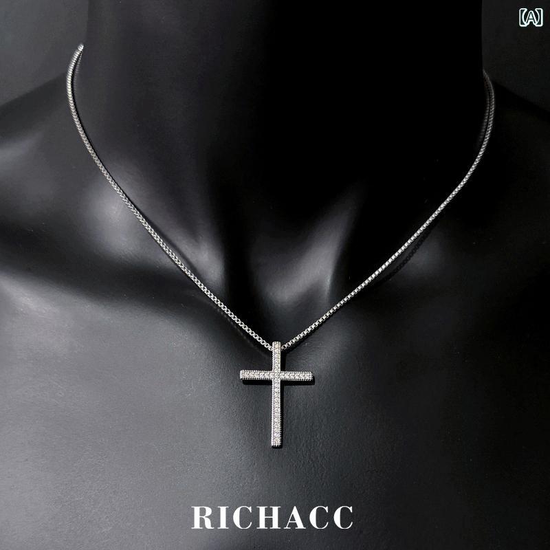 ネックレス　十字架　クロス アメリカン フル ラインストーン クロス ペンダント スタック ダブル ネックレス メンズ レディースの カップル ヒップ ホップ 鎖骨 チェーン アクセサリー
