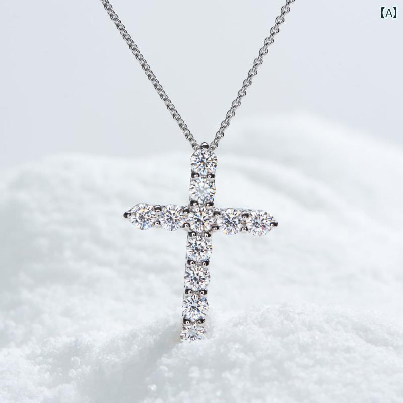 ネックレス　十字架　クロス スター リング シルバーの クロス ネックレス モ アッサ ナイト 軽い 高級 アメリカン スタイル フル ラインストーン ペンダント シンプル 鎖骨 チェーン ジュエリー センス ブロガー(4)