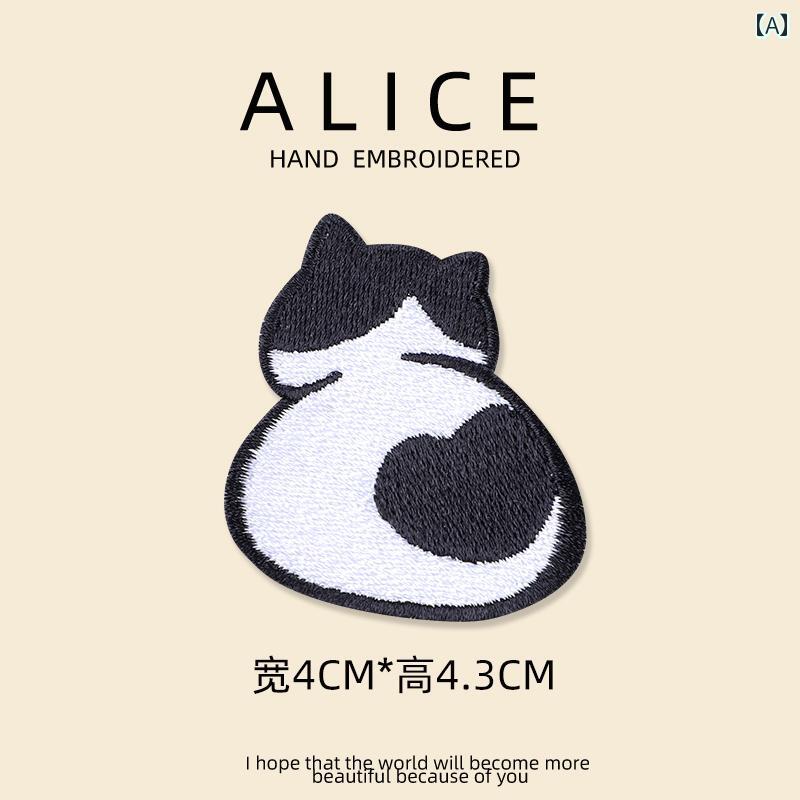 布　生地　無地　 子猫の 背中 2 刺繍 ステッカー スクール バッグ ダウン ジャケット デコレーション ノート ブック iPad シェル 粘着 洋服 パッチ