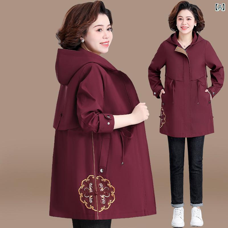 レディース　コート　ジャケット ママ スプリング コート 2024 中年 おしゃれ 大きいサイズトップス 春秋 ウインドブレーカー レディース ミディアム ロング スタイル