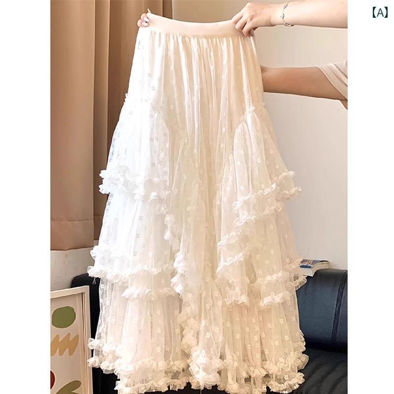 レディース　スカート　ハイウエスト 太い mm 韓国 重い 弾性 ウエスト レース イヤリング スカート 女..