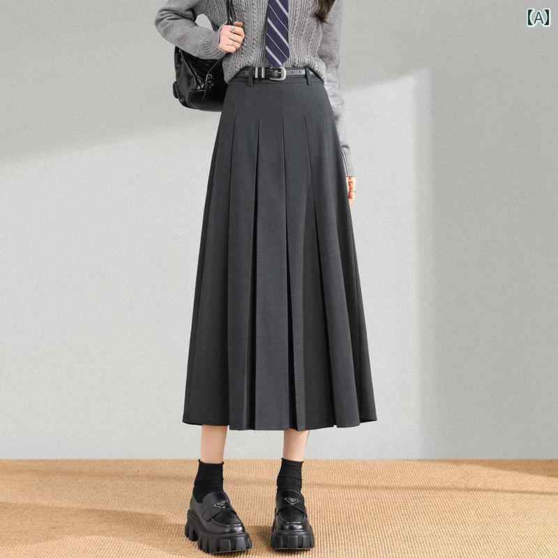 レディース　スカート　ハイウエスト グレーの スーツ スカート レディース ミディアム 丈 2025 春夏 大きいサイズ 太め mm ハイウエスト プリーツ aライン