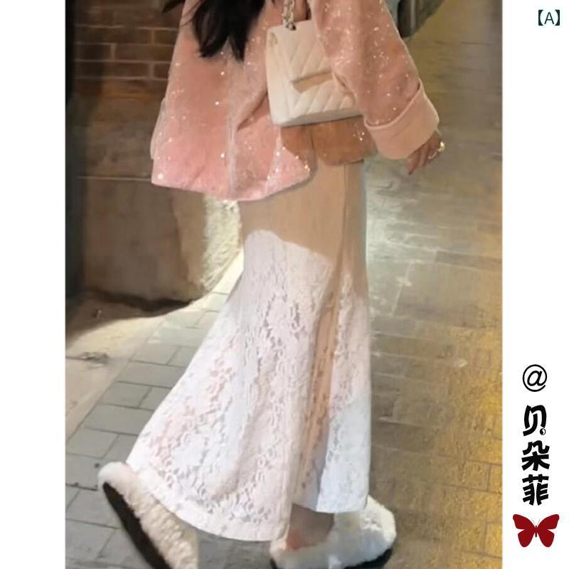 レディース　スカート　ハイウエスト 女性用 ホワイト スカート 春 スタイル 高級 フィッシュ テール ロング 小さい サイズ スリミング aライン レース ヒップ