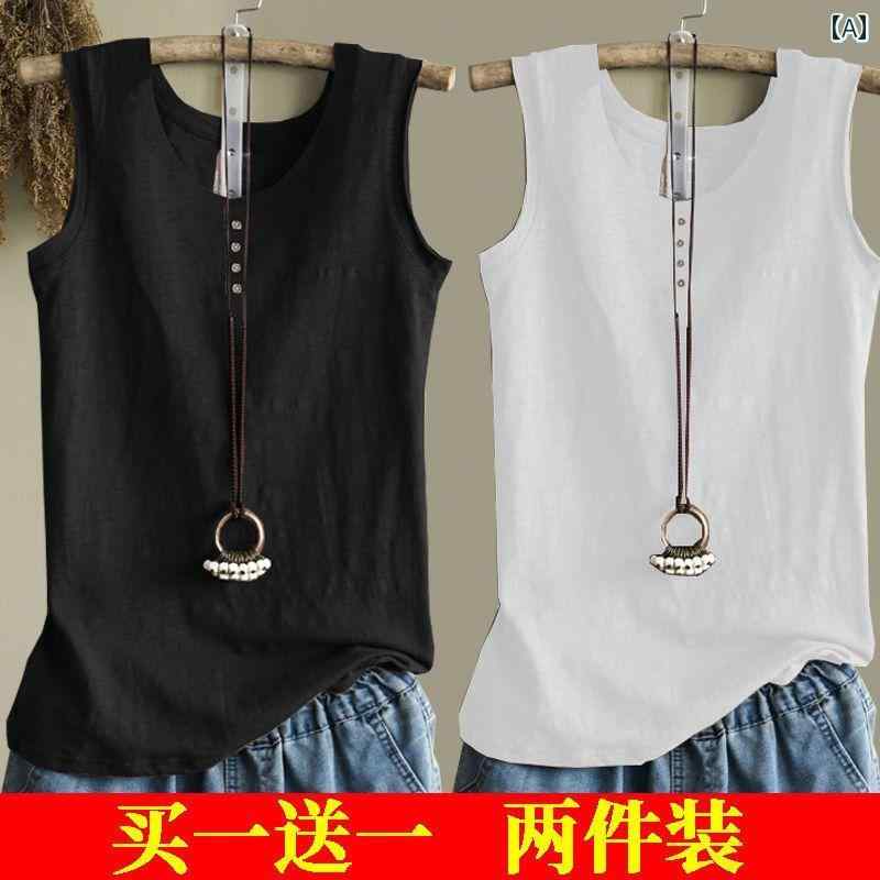 タンクトップ　レディース　ノースリーブ 100 % コットンキャミソール レディース 夏 2024 ノースリー..