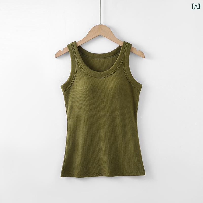 タンクトップ　レディース　ノースリーブ の 綿 ベスト ブラ セルフ パッド入り 胸 パッド ワンピース..