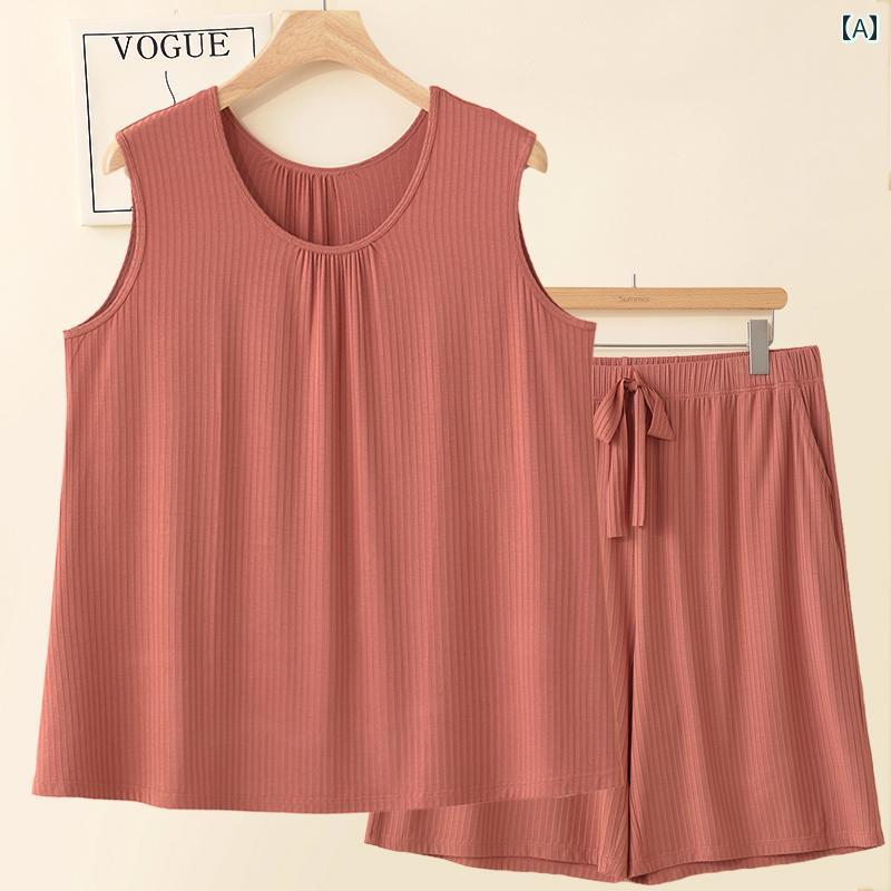 半袖 半ズボン パジャマ モダール パジャマ レディース サマー スーツ ベスト ショーツ 大きいサイズ 200ポンド ゆったり ママ