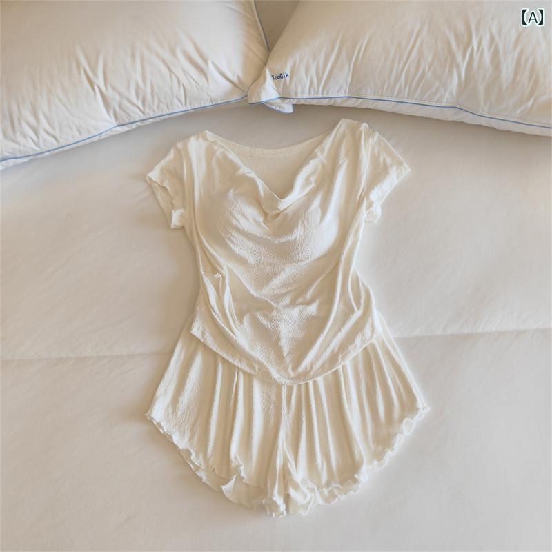 半袖　半ズボン　パジャマ 春夏 女性用 綿 パジャマ 胸 パッド 付き 半袖 ショート パンツ 甘くて セク..