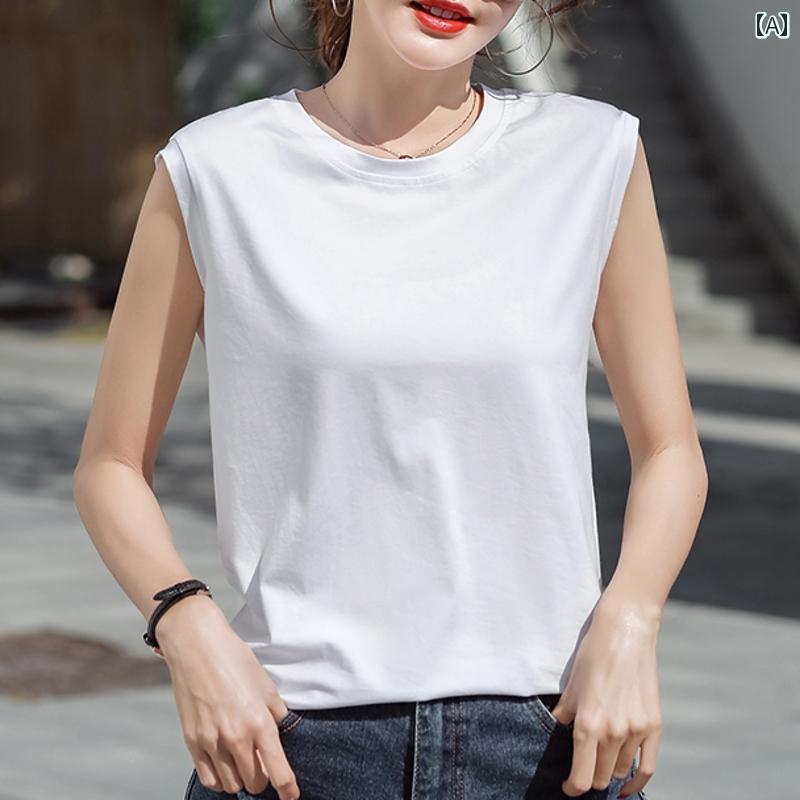 レディース　タンクトップ　ノースリーブ 80 シルケット コットン 半袖 Tシャツ レディースな 綿の アウターウェア ノースリーブ クールサマー ベスト 底 白 トップ