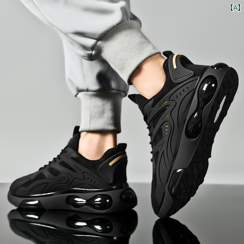 ランニング　シューズ　カジュアル 冬用 男性用 ブラック エア クッション スポーツ シューズ 裏起毛 軽量 スポーツお父さん 靴 莆 田 市 メンズ ランニング