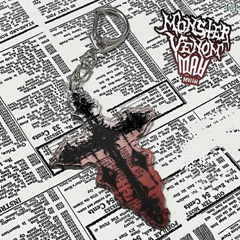 キーホルダー　アクセサリー　メタル MVenom ダーク レトロ ゴシック クロス グラデーション ブラック..