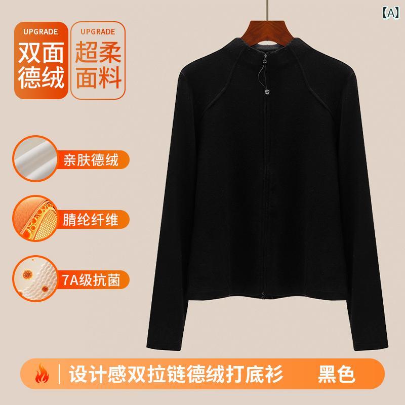 フリース　トップス　ジッパー ハーフ タートルネック ドイツ ベルベット レイヤリング シャツ レディ..