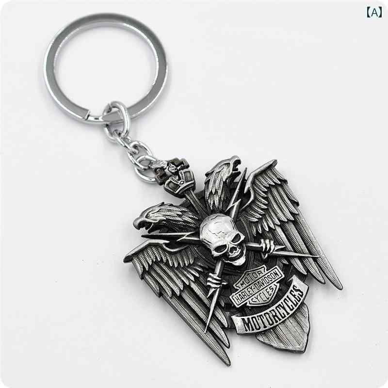 キーホルダー　アクセサリー　メタル ヘビー バイク ロゴキーホルダー レトロ 双頭の 鷲 スカル 改造 ..