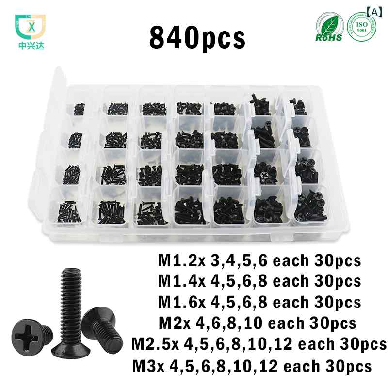 ネジ　ボルト　釘 皿 頭 クロス マシン ネジ M 12 3 炭素 鋼 黒 亜鉛 ボックス 840 PCS ファミリー パ..