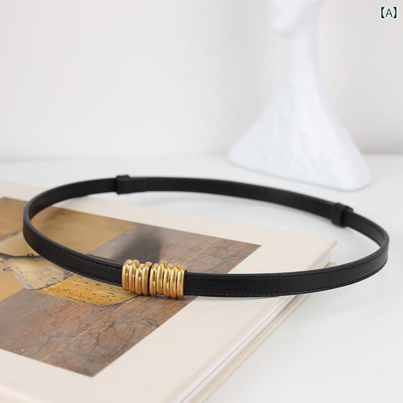 レディース ベルト カジュアル Aika レトロ 回転 ロック 調節可能 細い ベルト 革 装飾 イン スカート シャツ