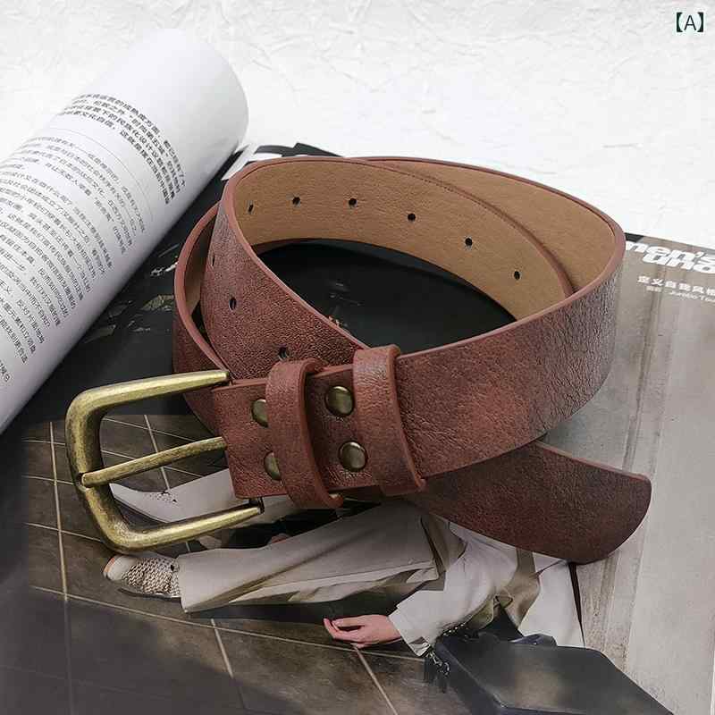 レディース　ベルト　カジュアル メンズ レディースの アメリカン レトロ 茶色の ひび割れ ベルト 同じ..