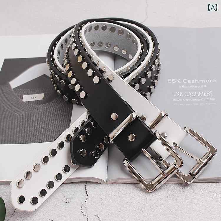 レディース　ベルト　カジュアル トップ 層 牛革 レディース ホワイト ベルト 女性 装飾 スタッズ 革 ..