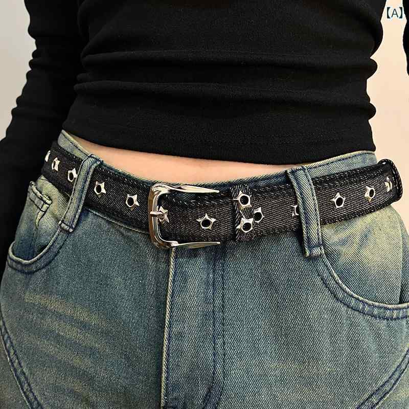 レディース　ベルト　カジュアル デニム キャンバス 多 孔性 ベルト スパンコール ピン バックル 女性 イン 韓国 ファッション パンツ 装飾