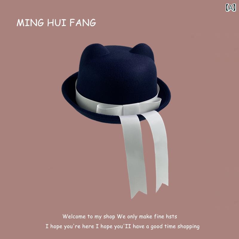 帽子　うさぎ耳　かわいい 学校 用品 センス リボン jkdk 制服 帽子 ウール カレッジ スタイル 猫 耳 ..