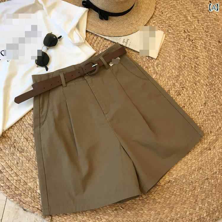 樂天商城 - レディース　ハイウエスト　パンツ 作業着 ショート パンツ レディース ゆったり 夏服 ハイウエスト aライン 4点 ワイド レッグ カジュアル
