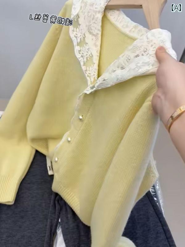 パーカー　フード付き　ニット 2025 冬 無地 万能 フード付き ニットカーディガン レース ステッチ セ..