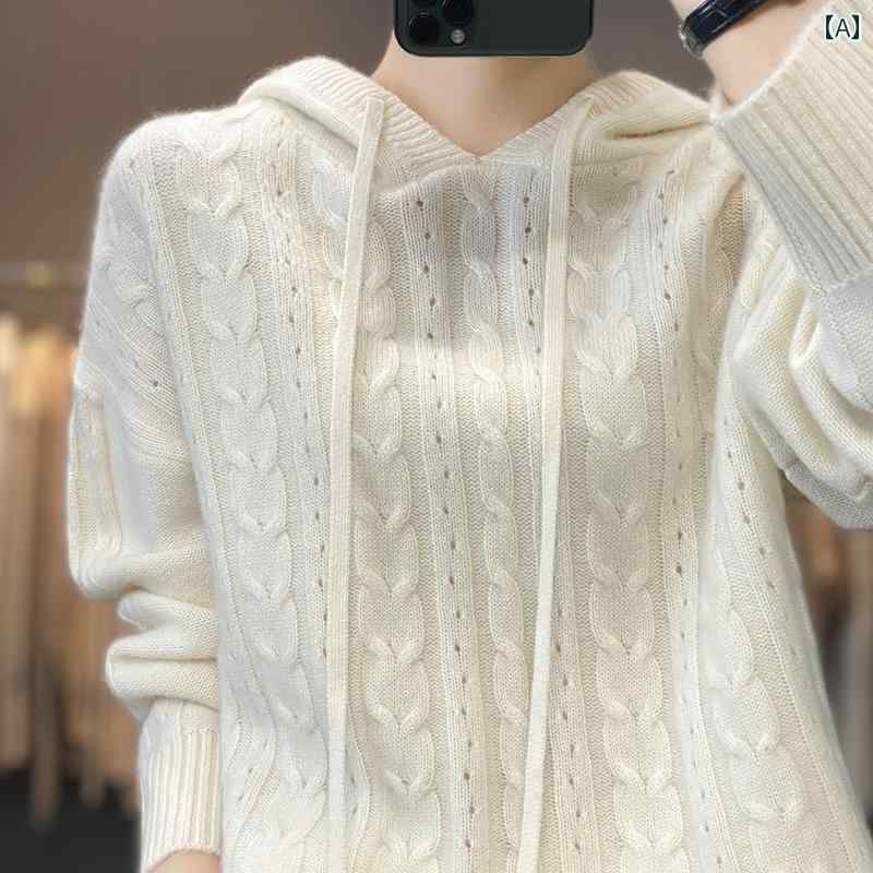 パーカー　フード付き　ニット 秋冬 100 % セーター カラー フード付き ゆったり スリム ウール ニット..