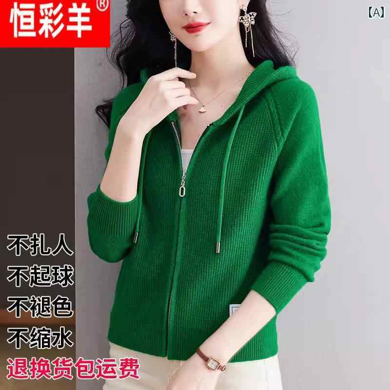 パーカー フード付き ニット ヘン カイ 羊 フード付き ジッパー ニットカーディガン レディース ショート 春秋 アウター ウール パーカー スモール セーター ジャケット