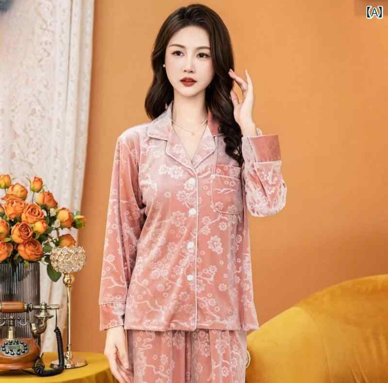 　パジャマ　レディース　上下 ダヴィンチコード 秋冬 民族 風の 金 レンガの ベルベットの パジャマ ..