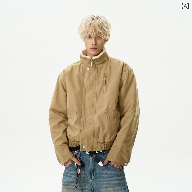 　ジャケット　パーカー　メンズ　シンプル PUEE アメリカン レトロ ボン バー スタンドカラー フライ..