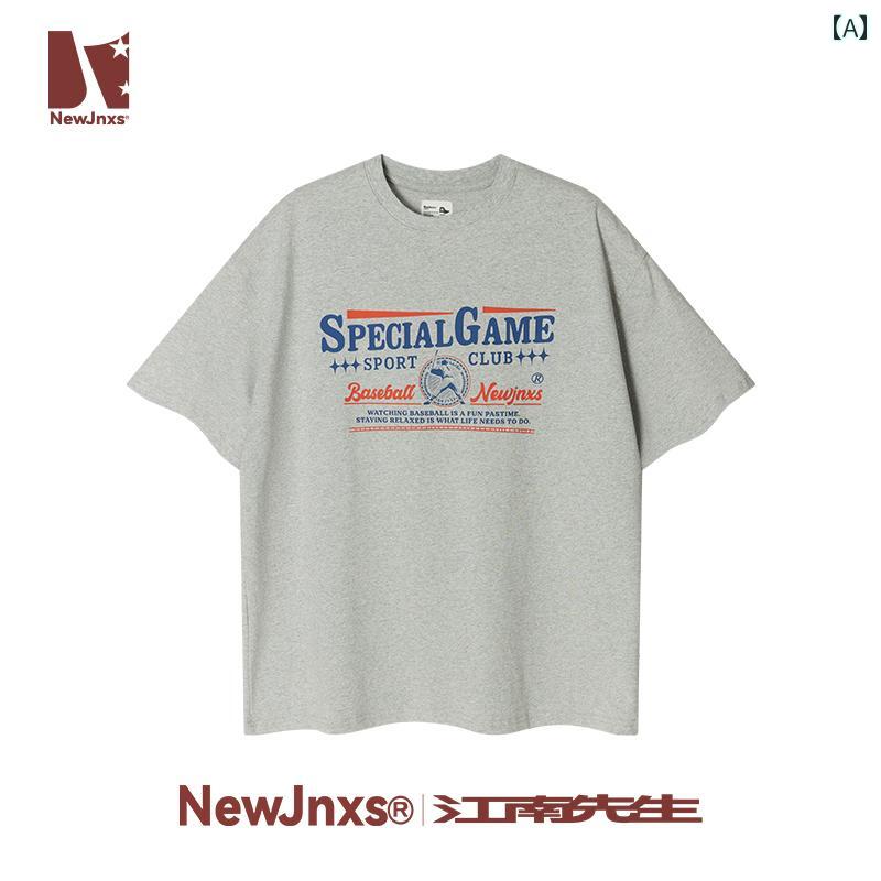 　Tシャツ　メンズ　おしゃれ 江南さん NewJNXS アメリカン レトロ 野球 文字 プリント 半袖 Tシャツ ..