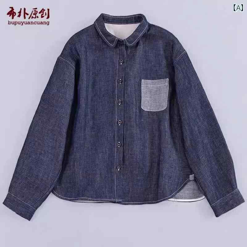 レディース　　シャツ　トップス Bupujiazuo 2025 春夏 先 染め デニム リネン シャツ レディース ゆっ..